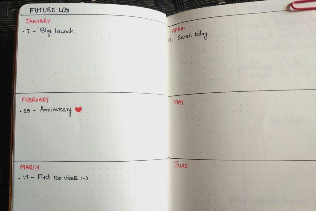 Future log of Bullet journal-how to start a bullet journal with no artistic skills