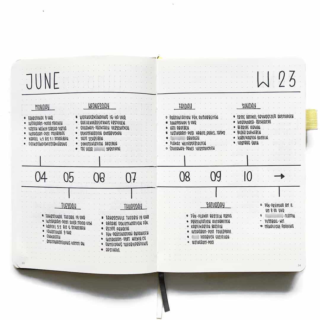 Have a look at these simple and minimalist bullet journal weekly spreads/layout for new ideas! #bulletjournal #bulletjournalweeklylog #bujo