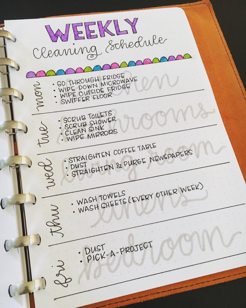 22 bullet journal cleaning schedules to keep your home squeaky clean-weekly tracker