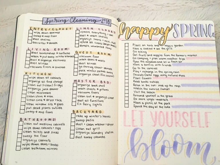 bullet journal spring cleaning schedule