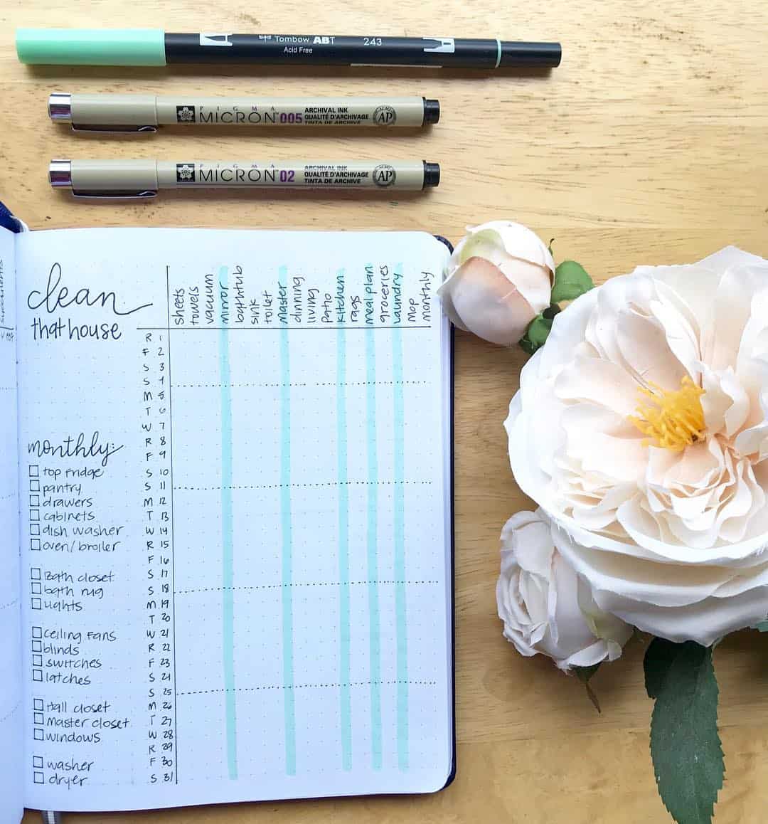 22 bullet journal cleaning schedules to keep your home squeaky clean-monthly tracker