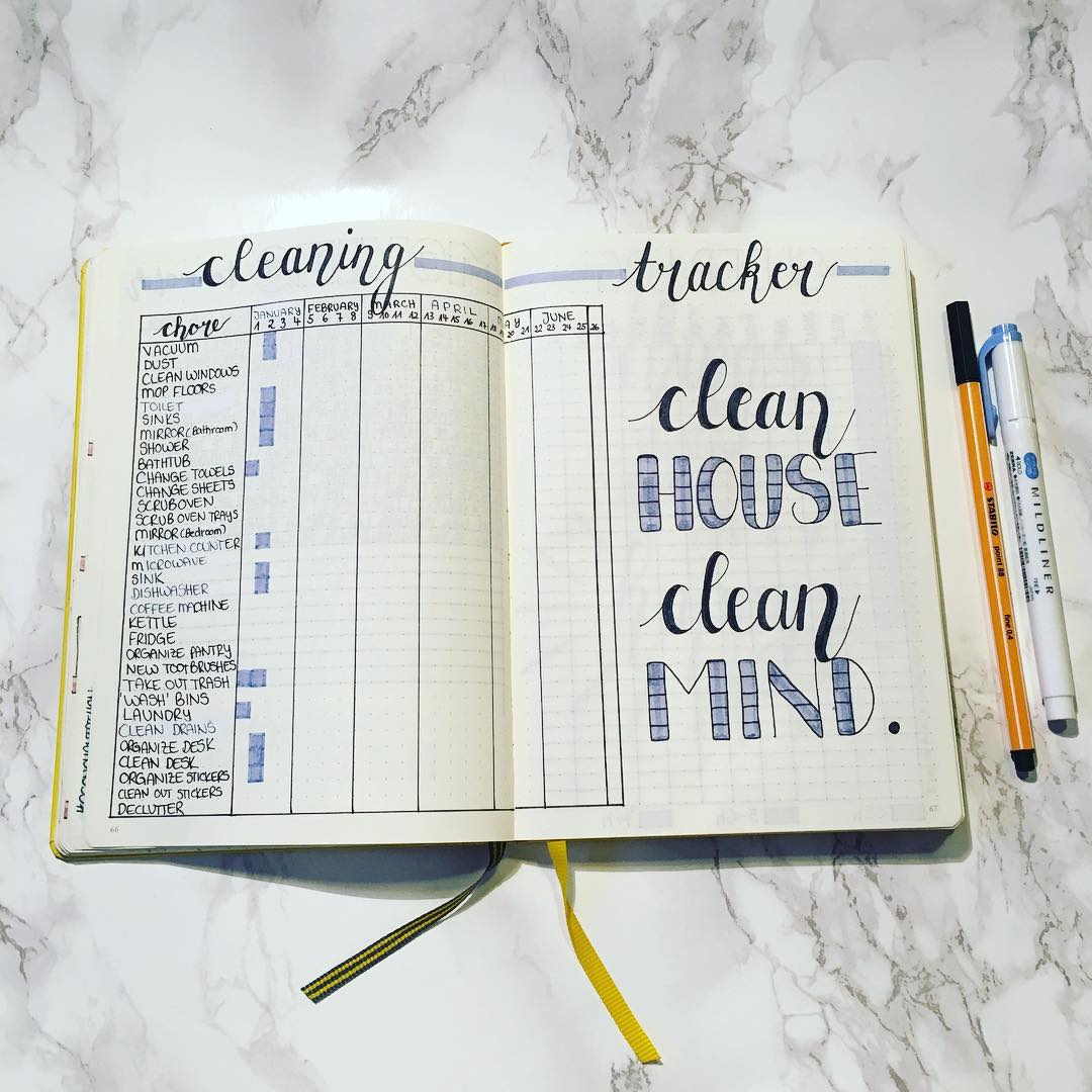 22 bullet journal cleaning trackers layout to keep your home squeaky clean