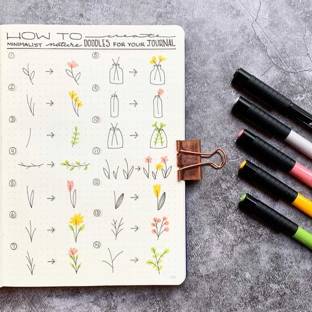 100+ bullet journal step-by-step doodles that anyone can draw