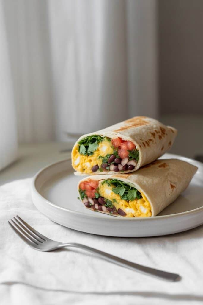Black Bean & Egg Breakfast Burrito -breakfast ideas with 30g protein