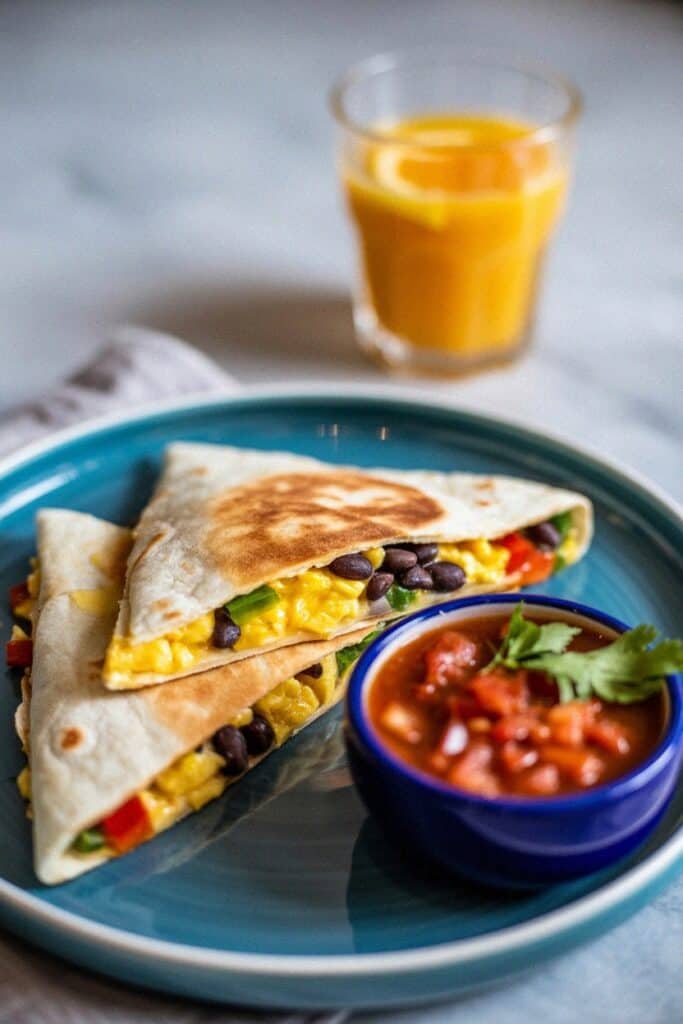 Breakfast Quesadilla with Eggs and Beans-breakfast ideas with 30g protein