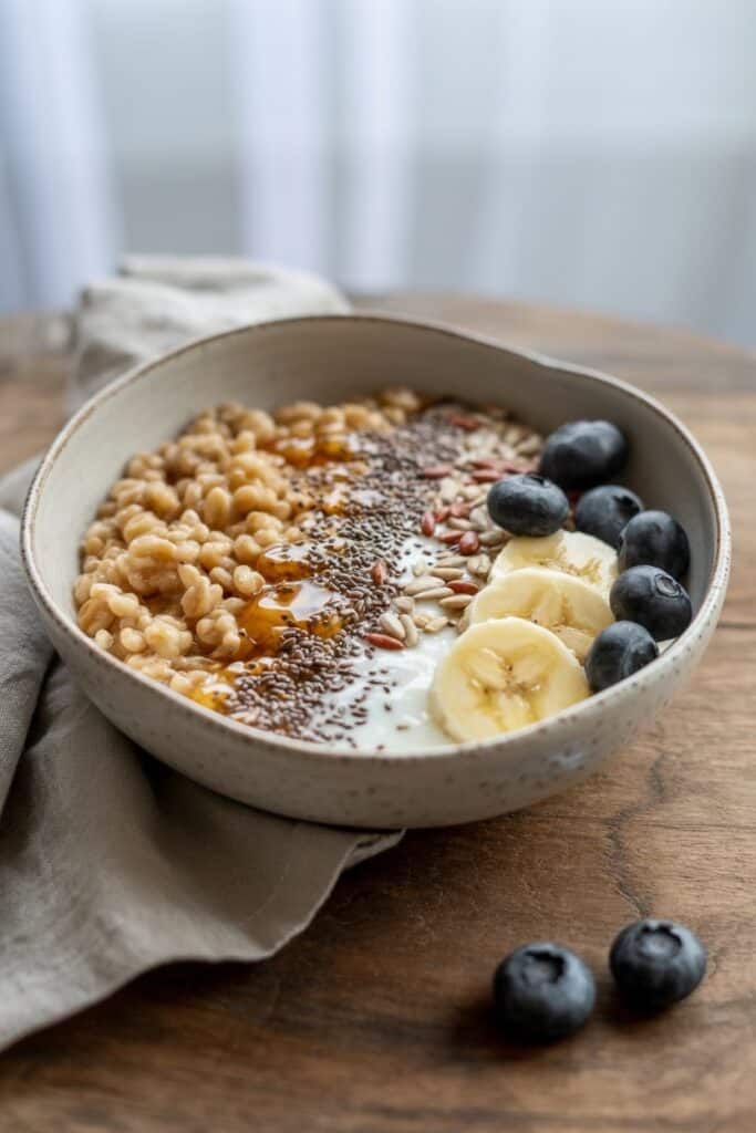 Farro Breakfast Bowl with Yogurt and Seeds-breakfast ideas with 30g protein