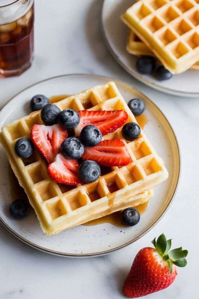 Protein Waffles with Nut Butter Drizzle-breakfast ideas with 30g protein