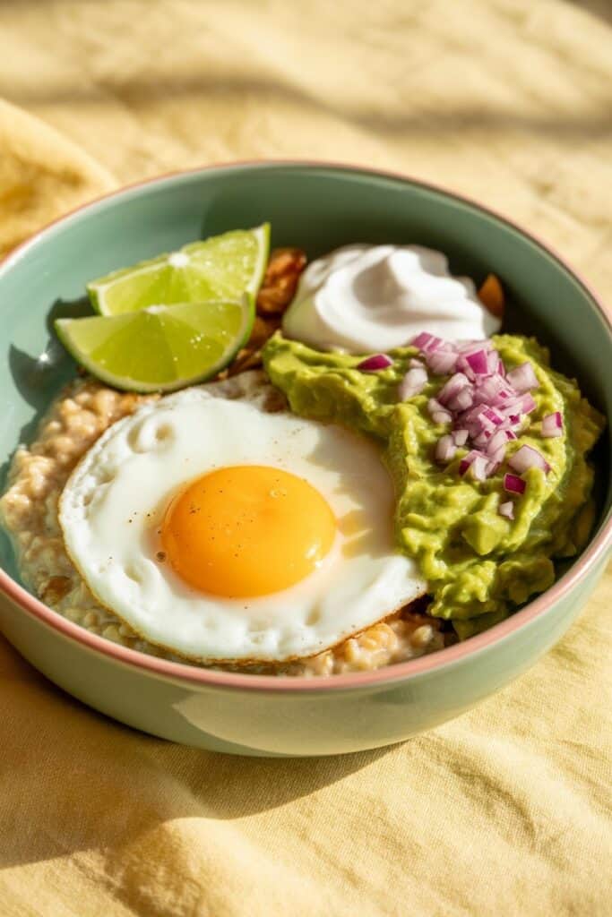 Savory Oats with Eggs and Avocado -breakfast ideas with 30g protein