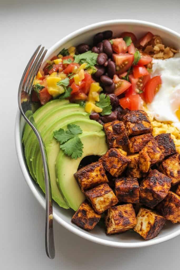 Tofu & Black Bean Power Bowl-breakfast ideas with 30g protein